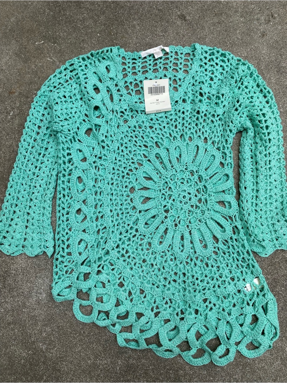 Boston Proper Mint Green Open Knit Crochet Top Sweater Size M